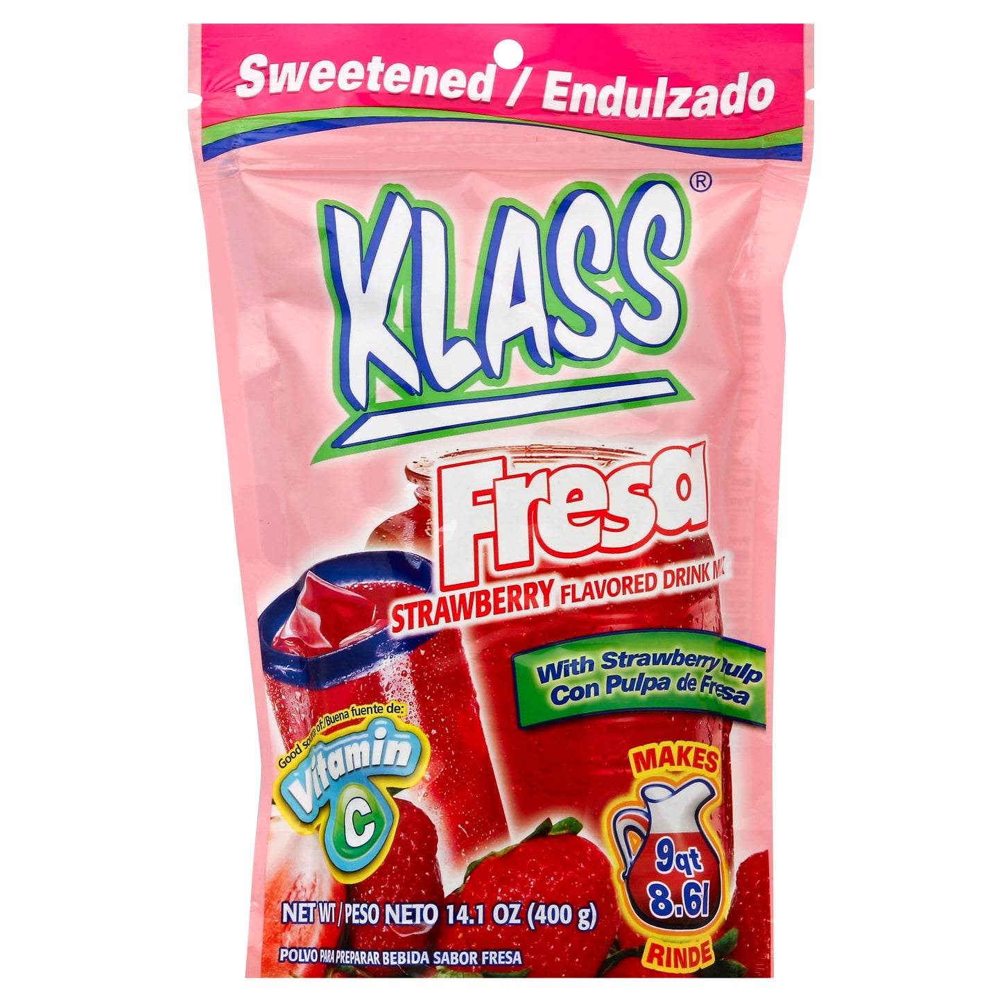 Klass Drink Mix 14.1 oz - Fresa STRAWBERRY FLAVORED DRINK MIX