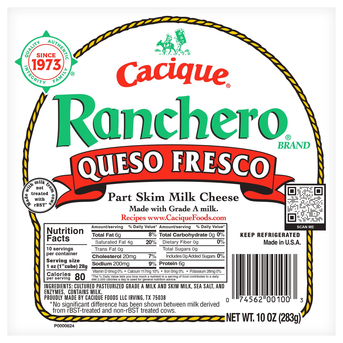 Cacique® Ranchero® Queso Fresco Part Skim Milk Cheese 10 oz