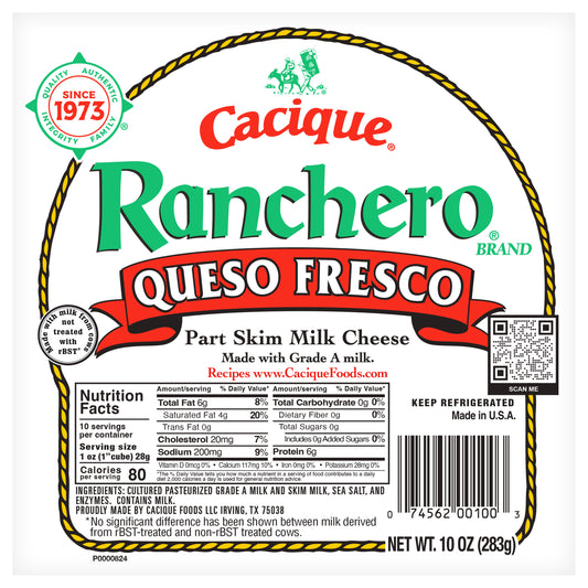 Cacique® Ranchero® Queso Fresco Part Skim Milk Cheese 10 oz