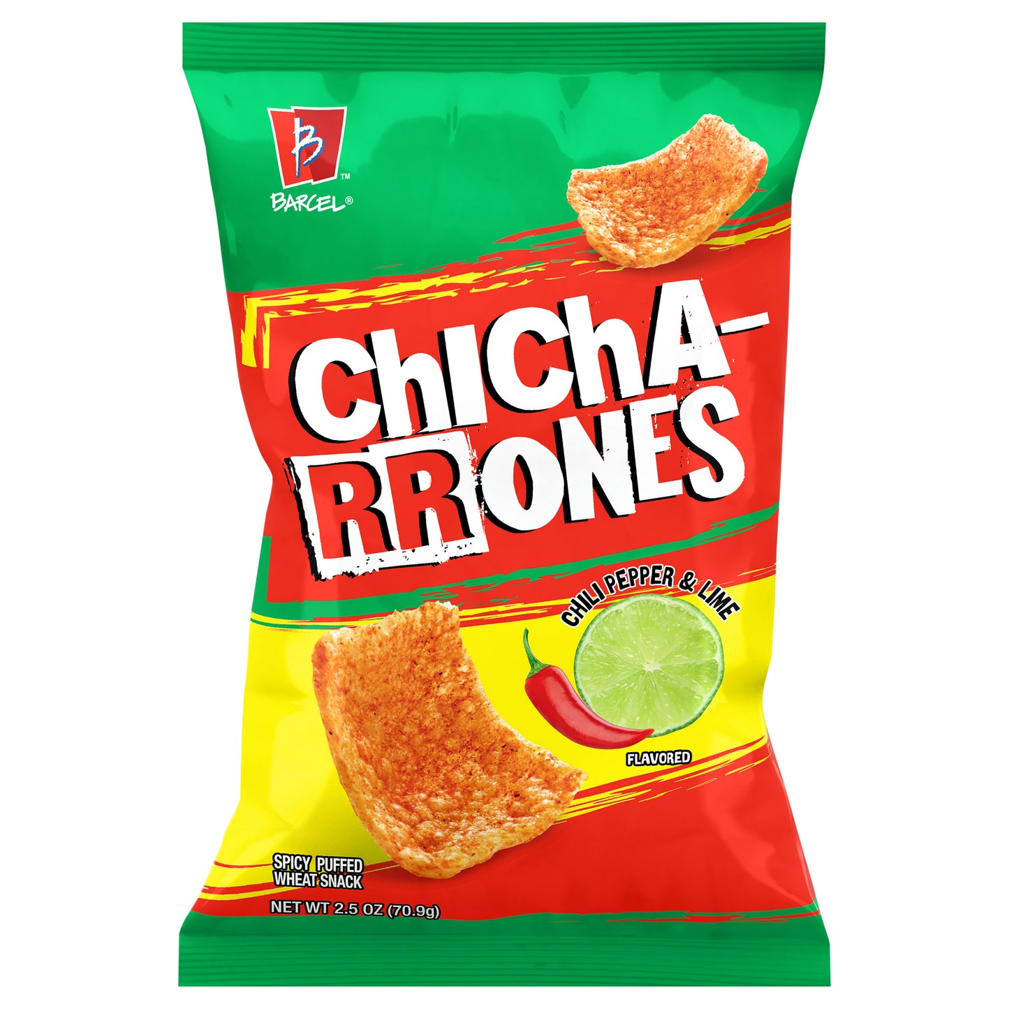 Barcel Chicharrones 2.5 oz Sharing Size Bag, Chili Pepper & Lime Flavored Spicy Puffed Wheat Snack