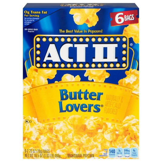 Act II Butter Lovers Microwave Popcorn 6 - 2.75 oz Bags