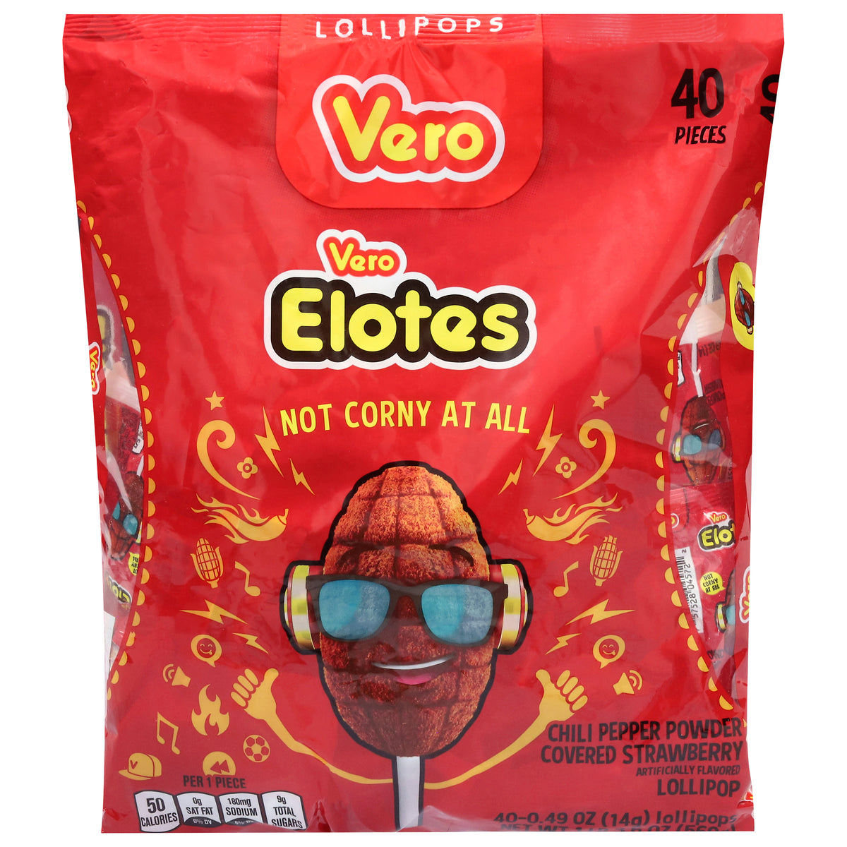 Vero Elotes Chili Pepper Powder Covered Strawberry Lollipop 40 - 0.49 oz Lollipops