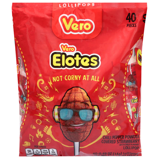 Vero Elotes Chili Pepper Powder Covered Strawberry Lollipop 40 - 0.49 oz Lollipops