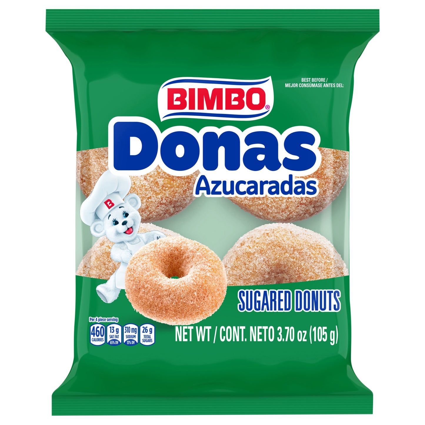 Bimbo Donas Azucaradas Sugared Donuts, 4  count, 3.7 oz