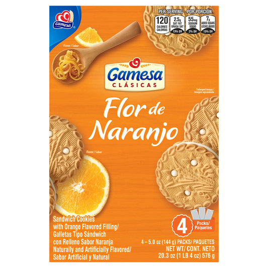Gamesa Flor De Naranjo Sandwich Cookies Orange Flavored 5.0 Oz 4 Count
