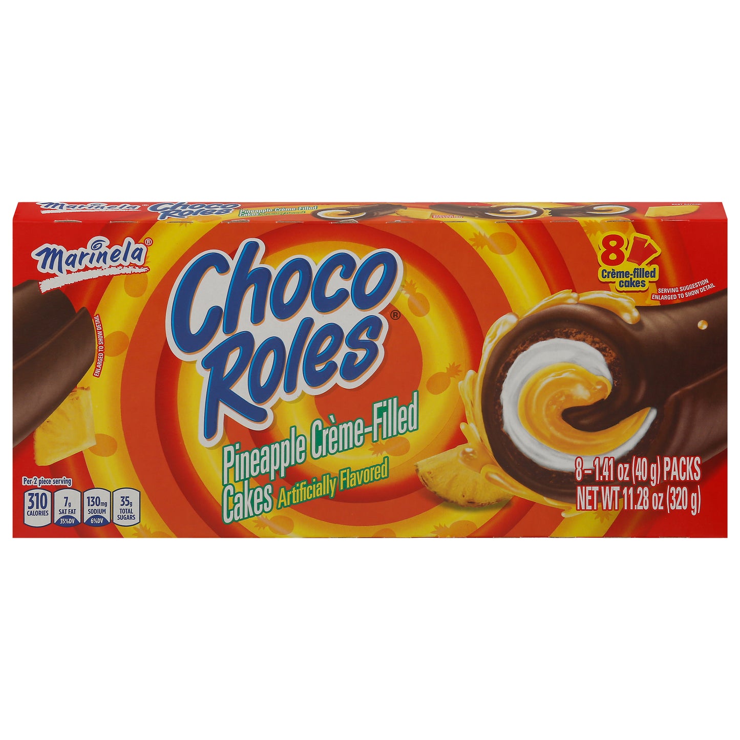 Marinela Choco Roles Pineapple Creme Filled Cakes 8 - 1.41 oz Packs