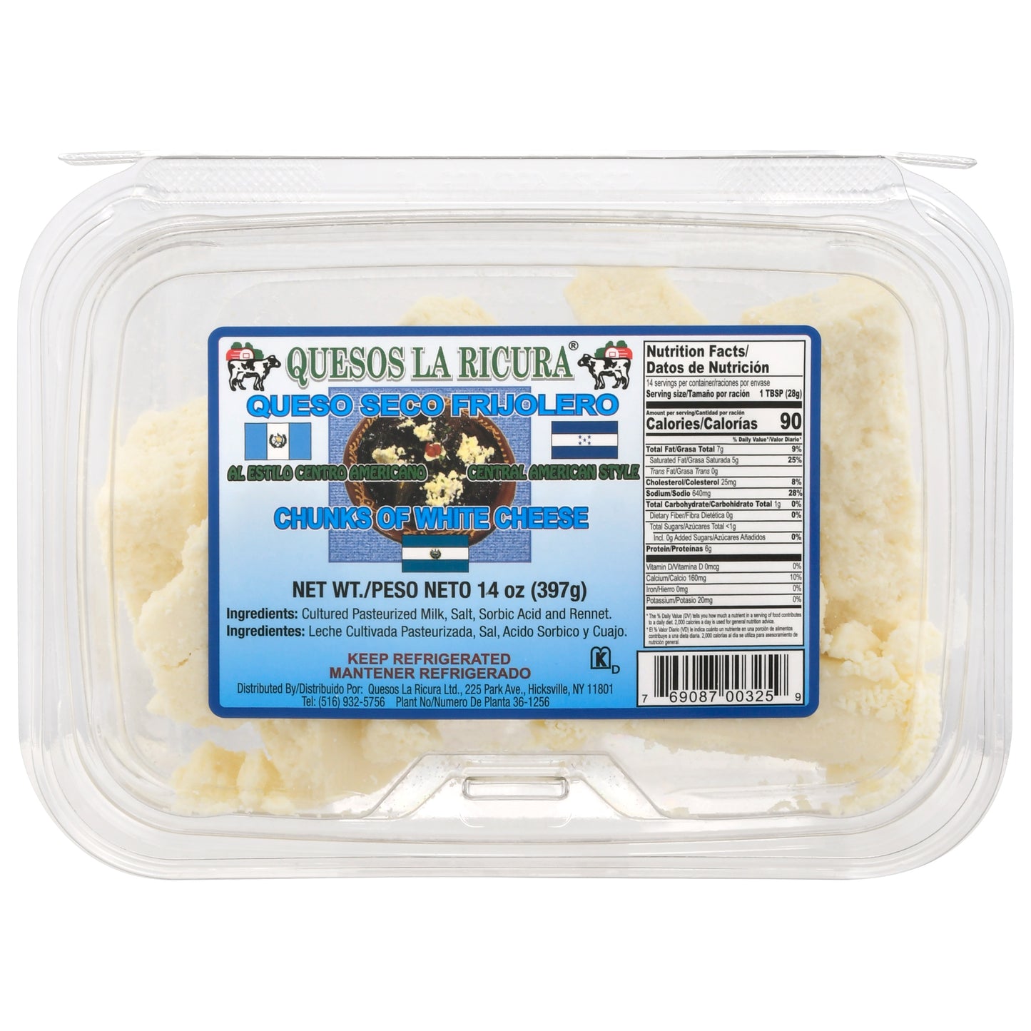 Quesos La Ricura Central American Style Chunks of White Cheese 14 oz