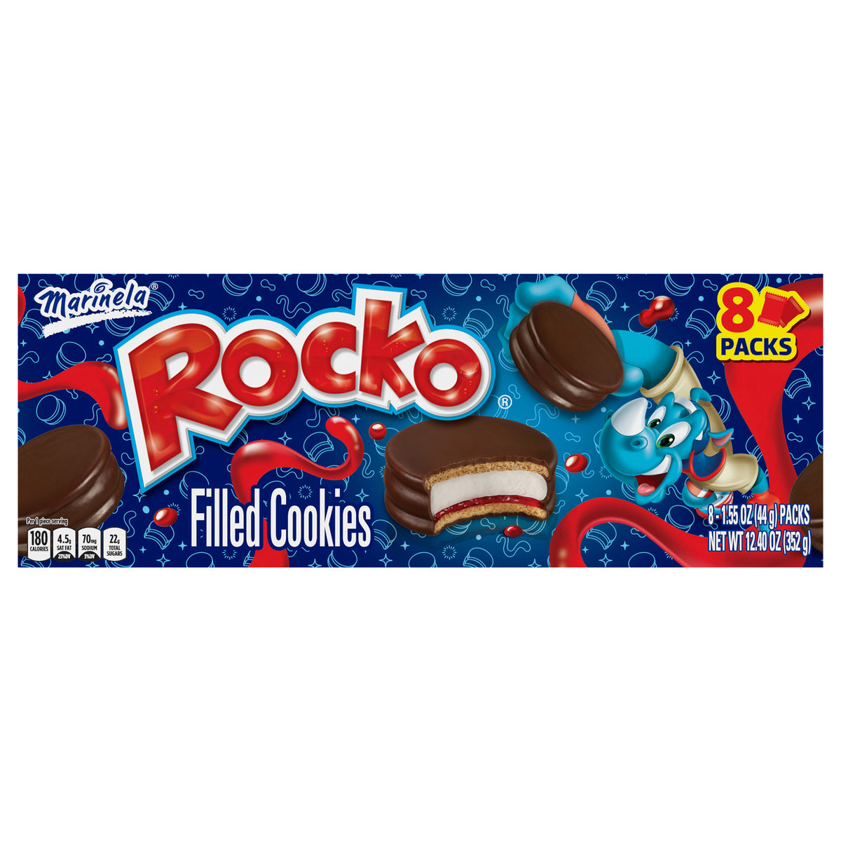 Marinela Rocko Strawberry and Marshmallow Filled Snack Cookies with Chocolate Coating, 8 count, 12.40 oz