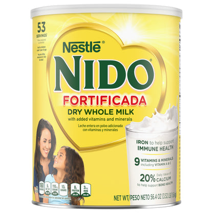 NIDO Fortificada Powdered Drink Mix - Dry Whole Milk Powder with Vitamins and Minerals Canister