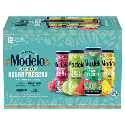 Modelo Spiked Aguas Frescas Variety Pack Flavored Malt Beverage, 12 pk 12 fl oz Cans, 4.5% ABV