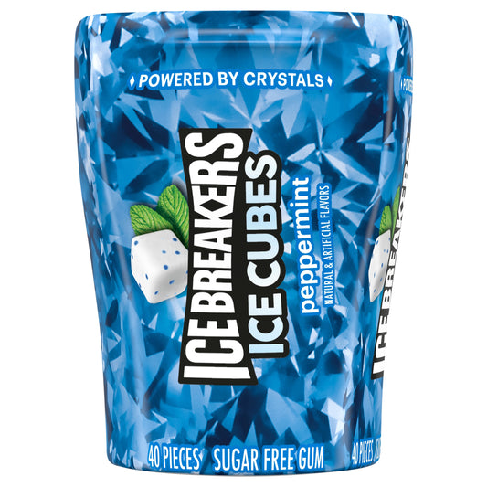 ICE BREAKERS Ice Cubes Peppermint Sugar Free Chewing Gum Bottle, 3.24 oz (40 Pieces)