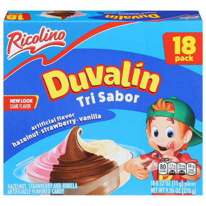 Ricolino Duvalin Hazelnut, Strawberry and Vanilla Candy 18 - 0.52 oz Packs