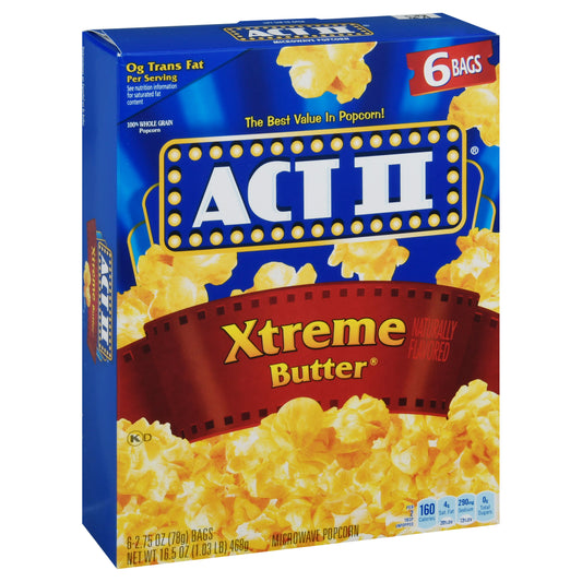 Act II Xtreme Butter Microwave Popcorn 6 - 2.75 oz Bags