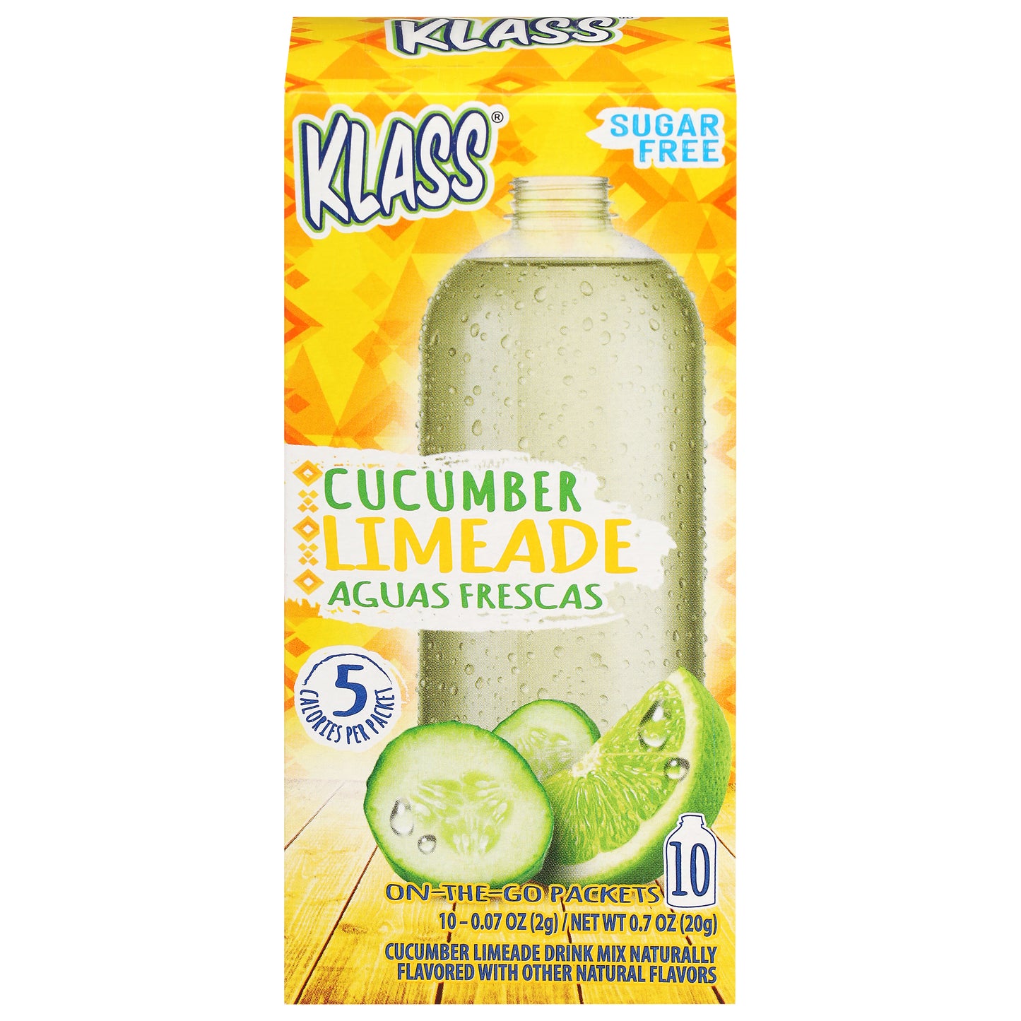 Mezcla para bebida de limonada de pepino sin azúcar Klass Aguas Frescas, 10 sobres individuales de 2 g (0.07 oz)