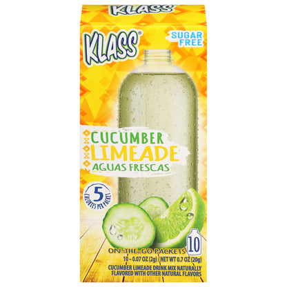 Mezcla para bebida de limonada de pepino sin azúcar Klass Aguas Frescas, 10 sobres individuales de 2 g (0.07 oz)