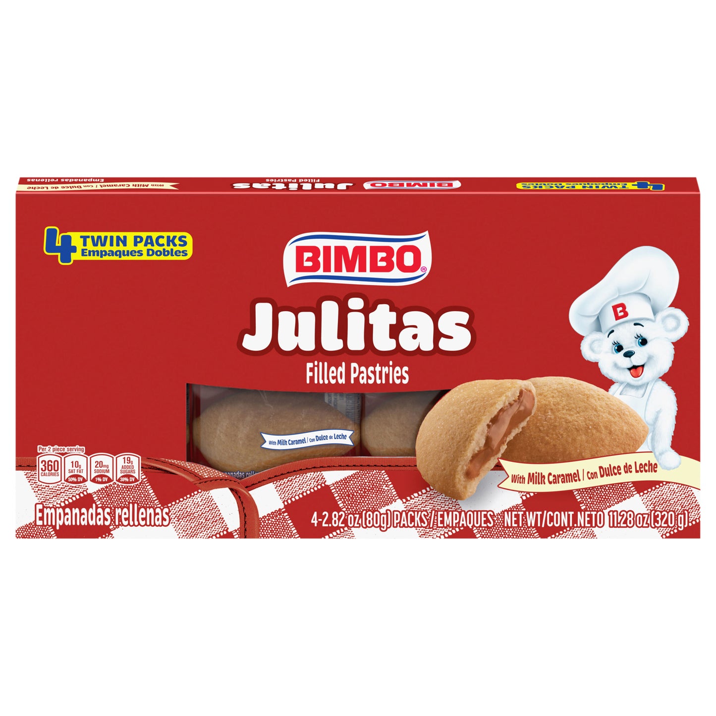 Bimbo Julitas Pasteles Rellenos de Dulce de Leche, 4 paquetes dobles, 320 g