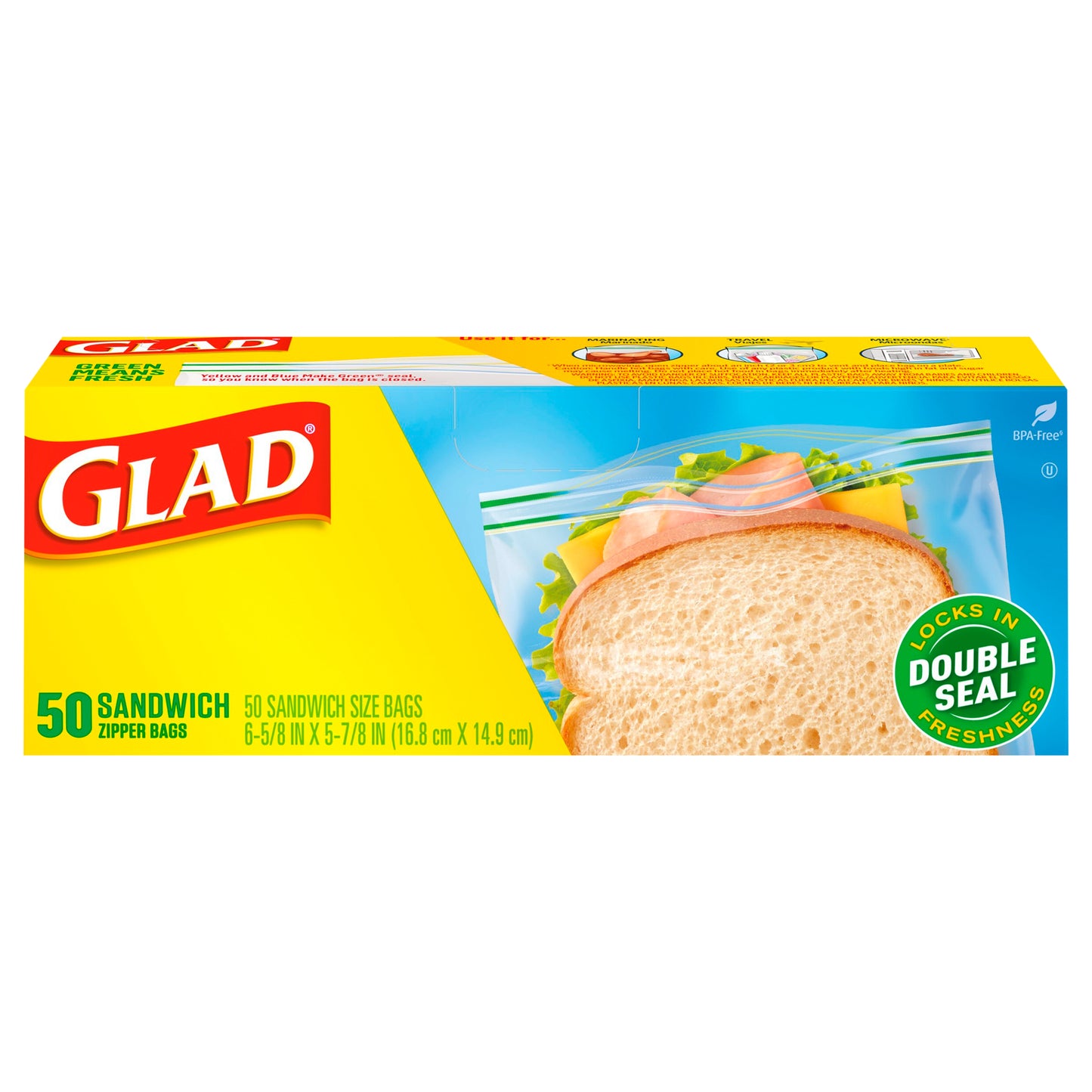 Glad Bolsas con Cierre de Doble Sellado para Sándwich 50 unidades