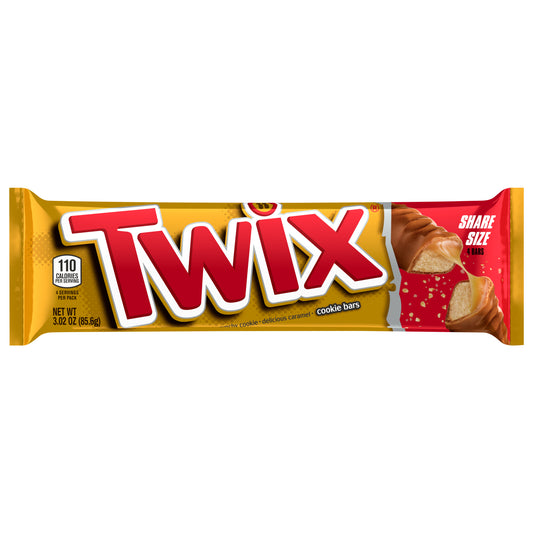 Barra de caramelo TWIX con galleta de chocolate y caramelo, tamaño para compartir, 89 g