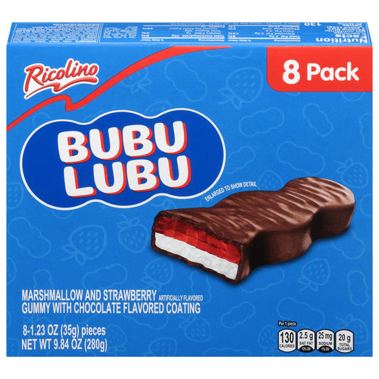 Ricolino Bubu Lubu Marshmallow and Strawberry Gummy with Chocolate Flavored Coating 8 - 1.23 oz Each