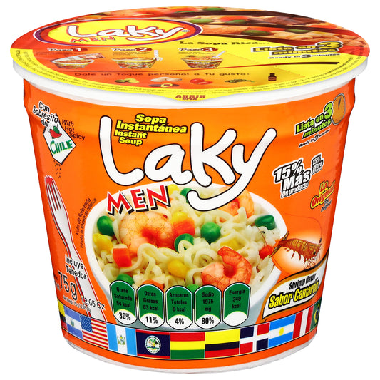 Laky Men Instant Shrimp Flavor Soup with Hot Spicy Chile 2.65 oz