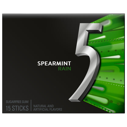 5 Gum Spearmint Rain Sugar Free Chewing Gum, 15 Piece Single Pack
