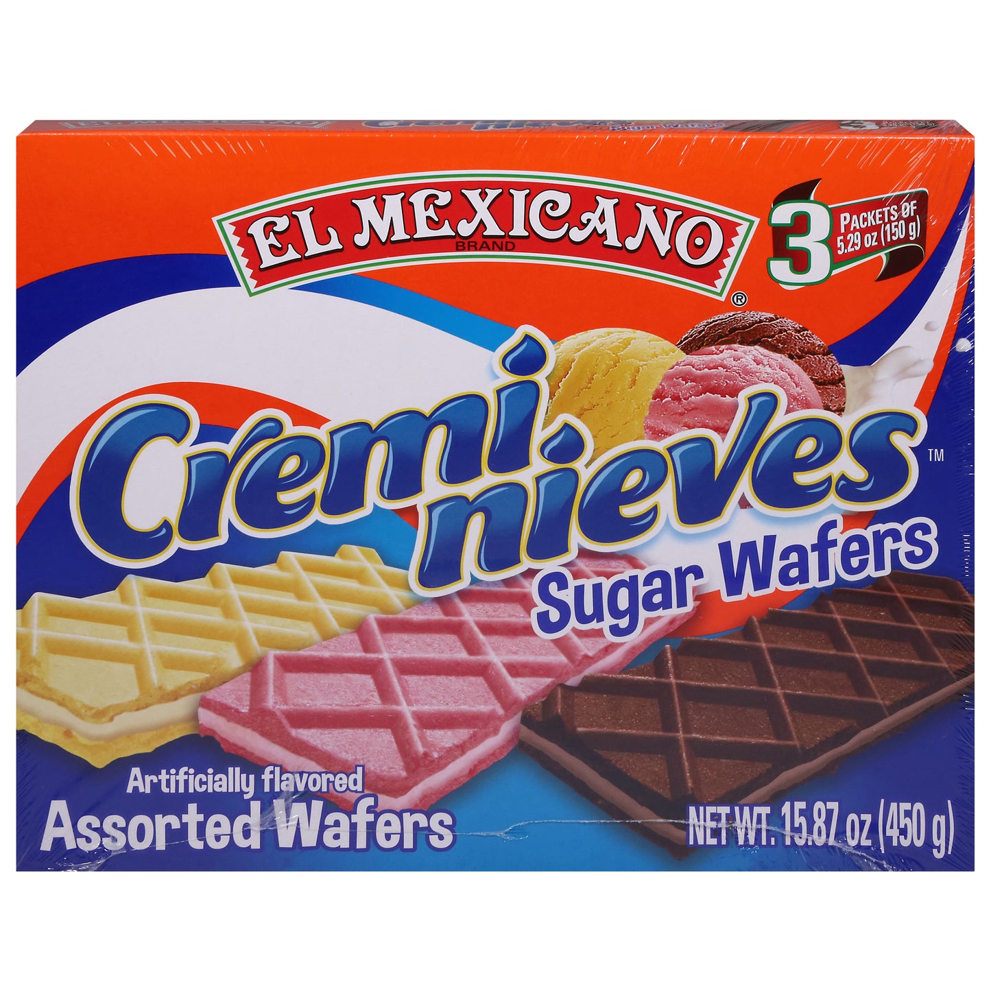 El Mexicano Cremi Nieves Assorted Sugar Wafers 3 - 5.29 oz Packets