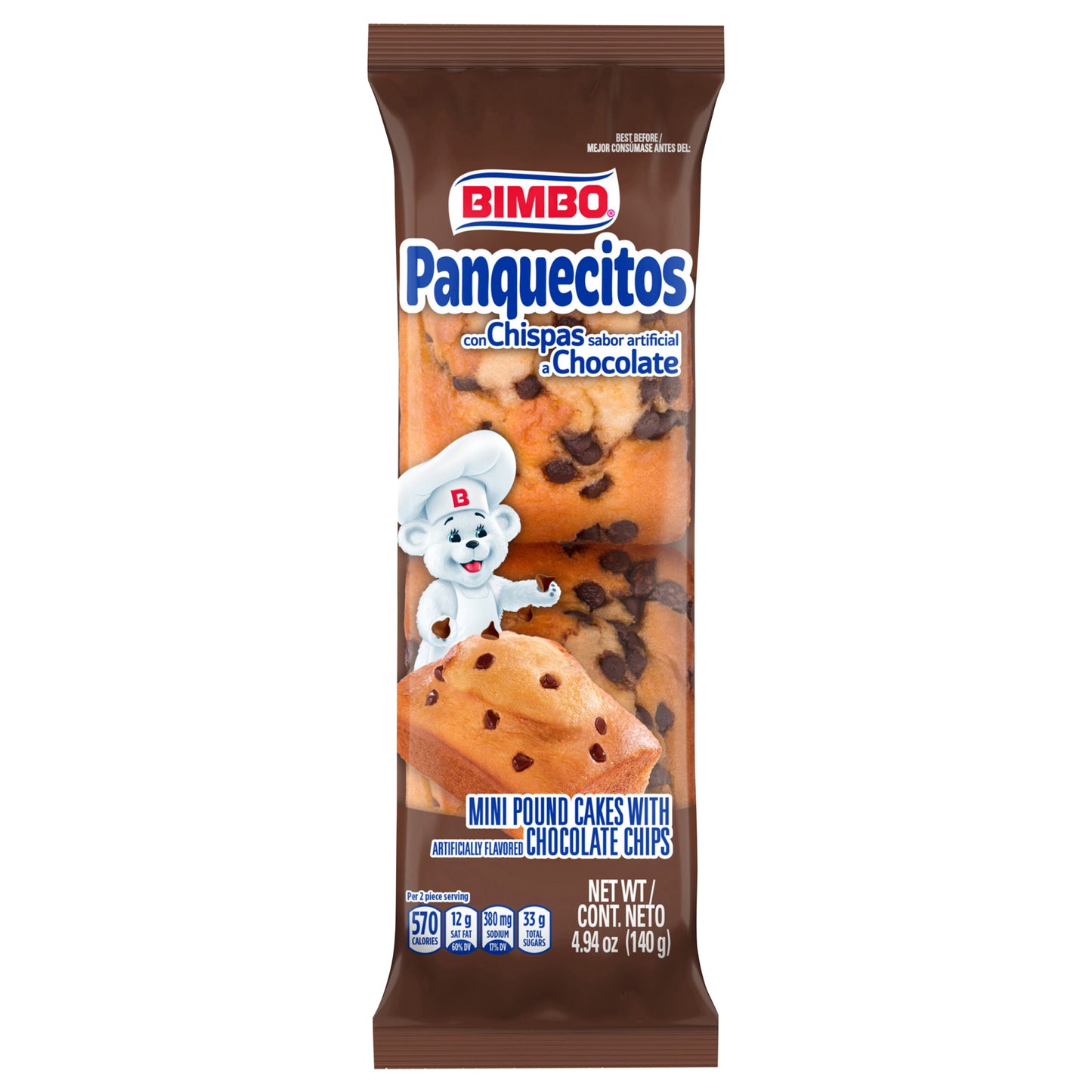 Bimbo Panquecitos Chocolate Chip Mini Pound Cakes, Twin Pack, 2  count, 4.94 oz