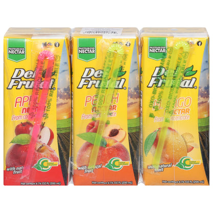 Néctar de manzana, melocotón y mango Del Frutal a partir de concentrado, 3 cajas de 6,76 onzas líquidas.