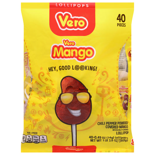 Vero Chili Pepper Powder Covered Mango Lollipops 40 - 0.49 oz Lollipops