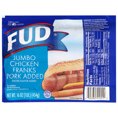 FUD Pork Added Jumbo Chicken Franks 16 oz