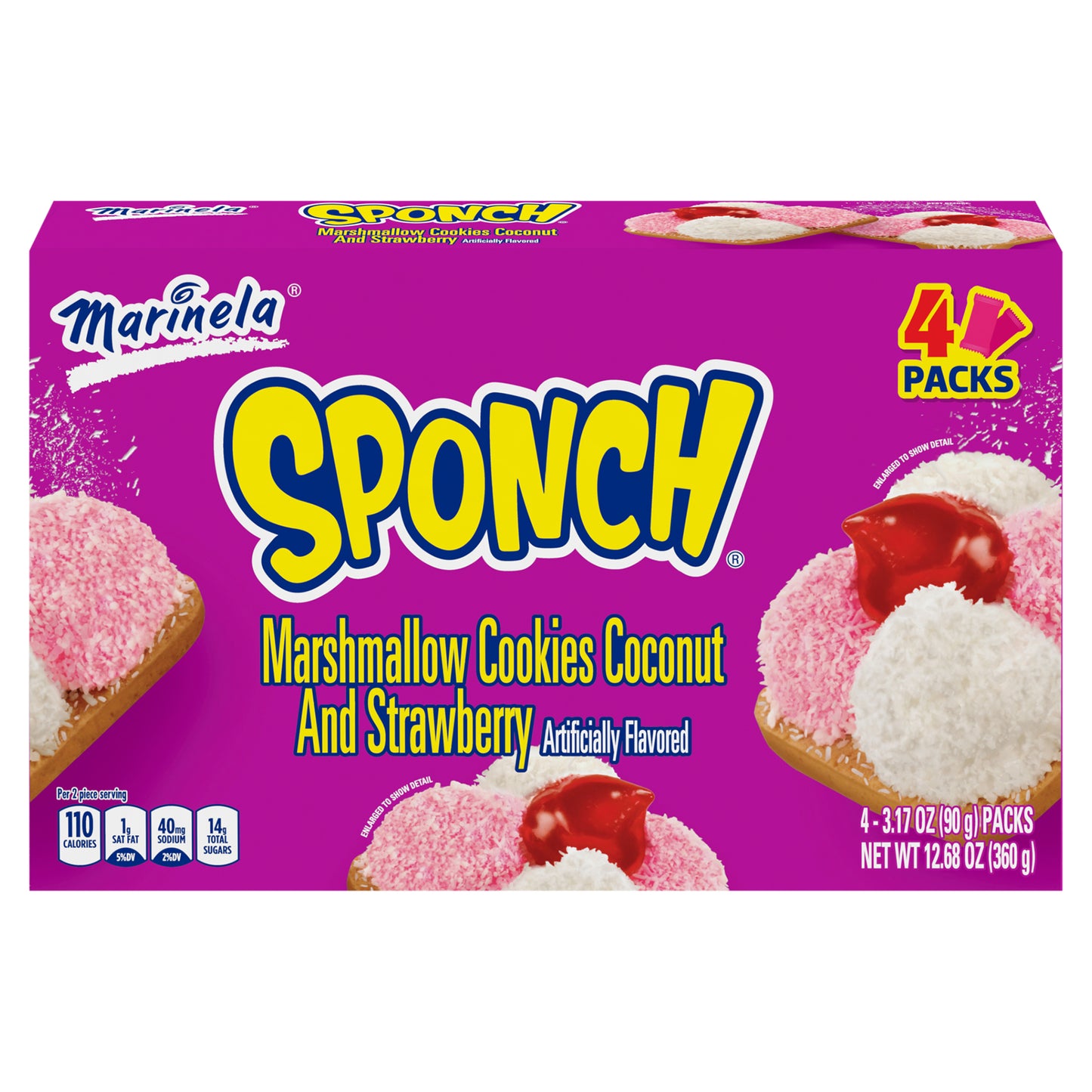 Marinela Sponch 4 Packs Coconut and Strawberry Marshmallow Cookies 4 - 3.17 oz Packs