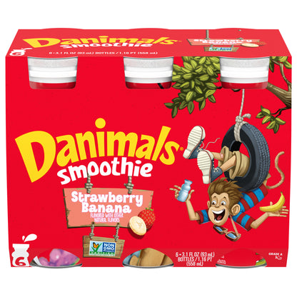 Danimals Swingin' Strawberry Banana Smoothies, 3.1 Fl. Oz. Bottles, 6 Count