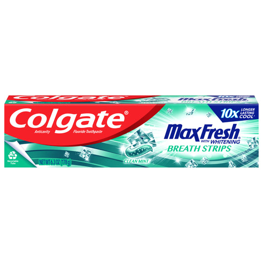 Colgate Max Fresh Toothpaste, Whitening Toothpaste with Mini Breath Strips, Clean Mint, 6.3 Oz Tube