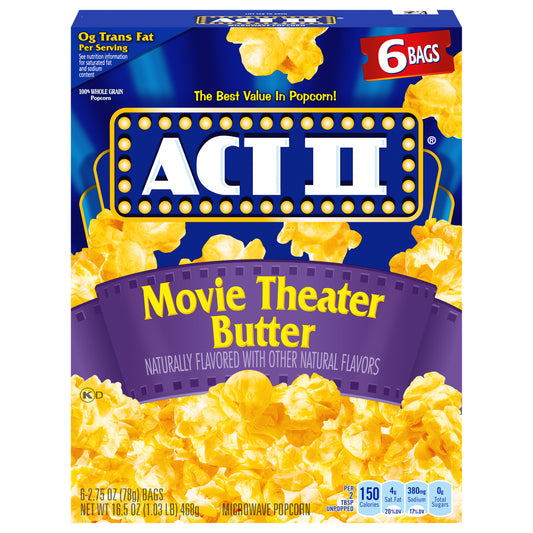 ACT II Movie Theater Butter Microwave Popcorn, 6-Count 2.75-oz. Bags