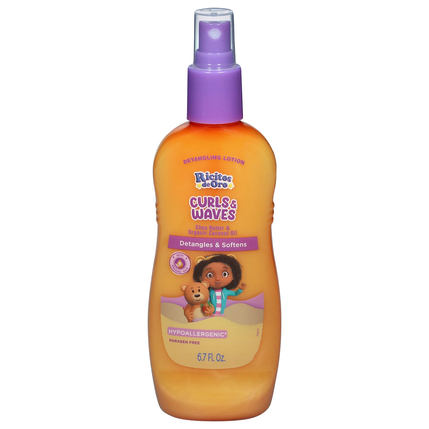 Loción desenredante Ricitos de Oro Curls &amp; Waves con manteca de karité y aceite de coco orgánico, 6.7 onzas líquidas