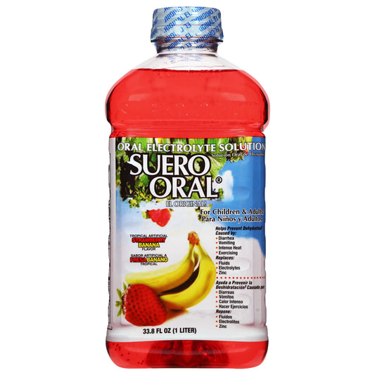 Suero Oral Strawberry Banana Flavor Oral Electrolyte Solution 33.8 fl oz
