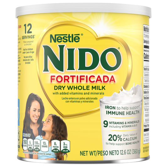 NIDO Fortificada Powdered Drink Mix - Dry Whole Milk Powder with Vitamins and Minerals - 12.6 Oz Canister