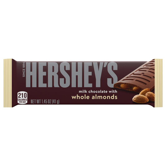 HERSHEY'S Chocolate con Leche con Almendras Enteras Tamaño Completo, Barra de Chocolate, 1.45 oz