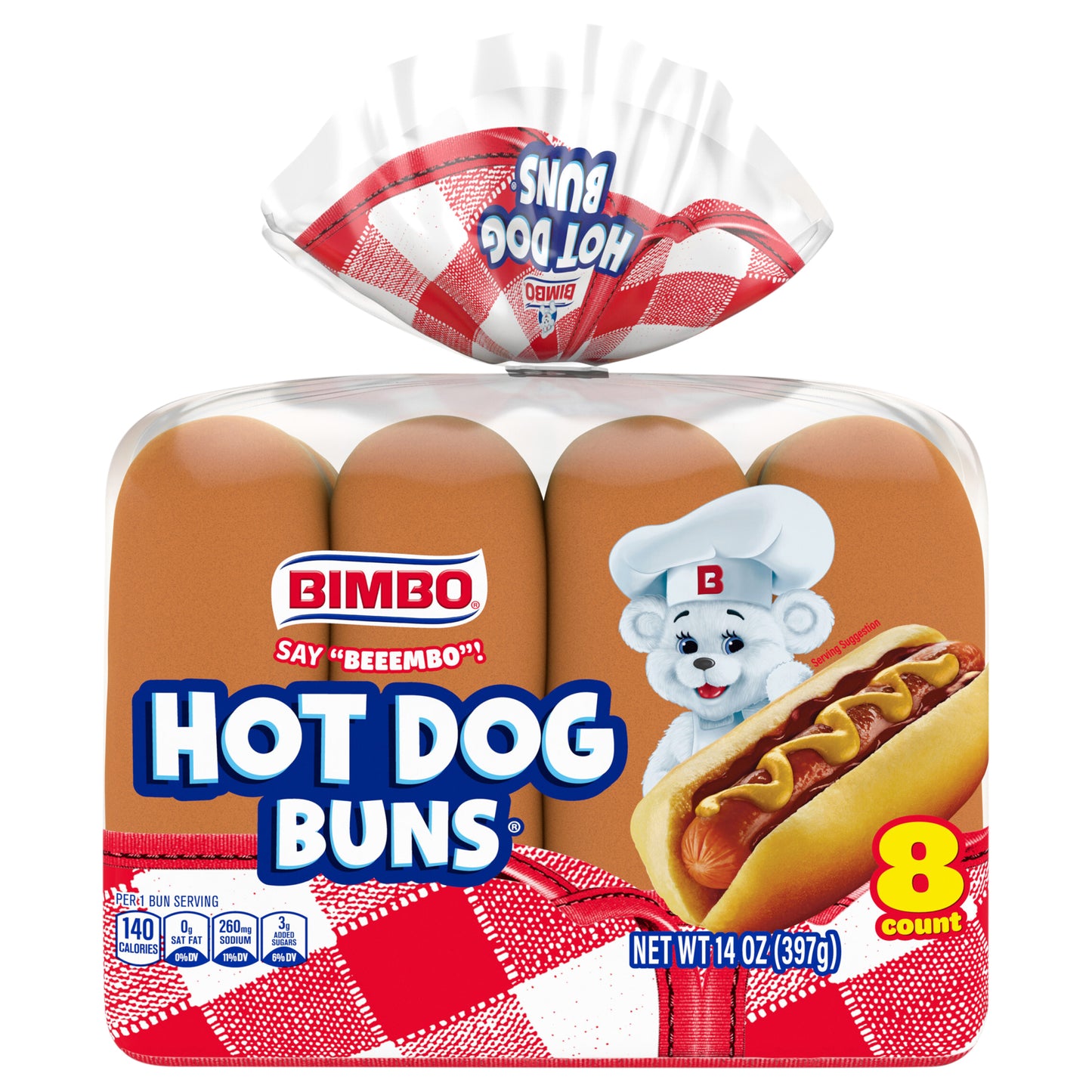 Bimbo White Hot Dog Buns, 8 count, 14 oz