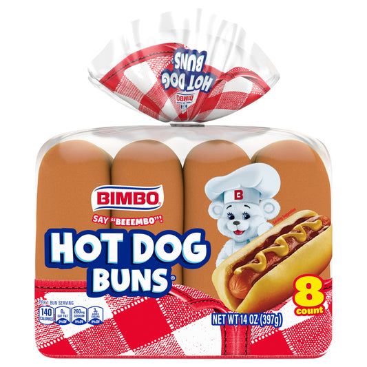 Bimbo White Hot Dog Buns, 8 count, 14 oz