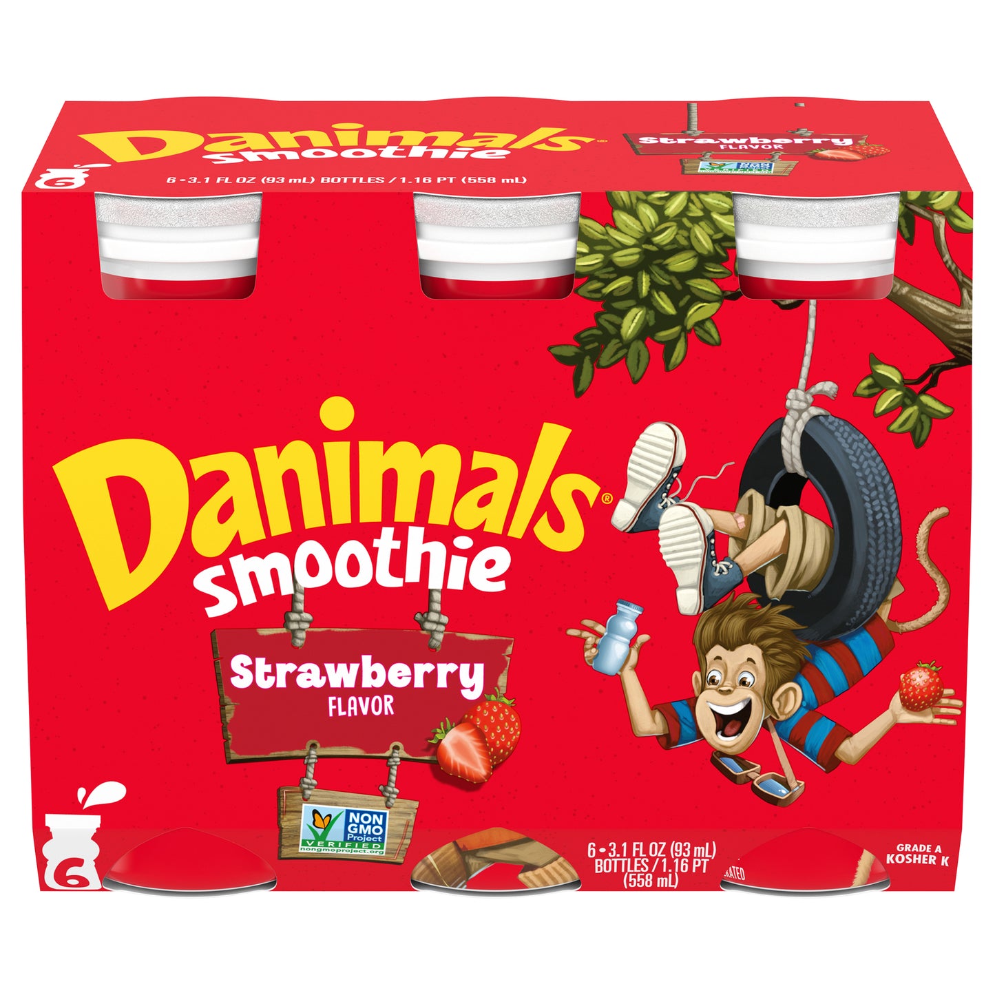 Danimals Strawberry Explosion Smoothies, 3.1 Oz. Bottles, 6 Count