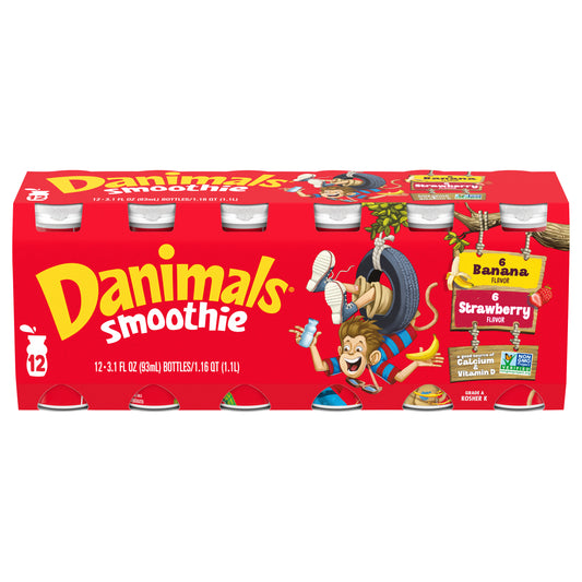 Danimals Strawberry Explosion & Banana Split Variety Pack Smoothies, 3.1 Oz. Bottles, 12 Count
