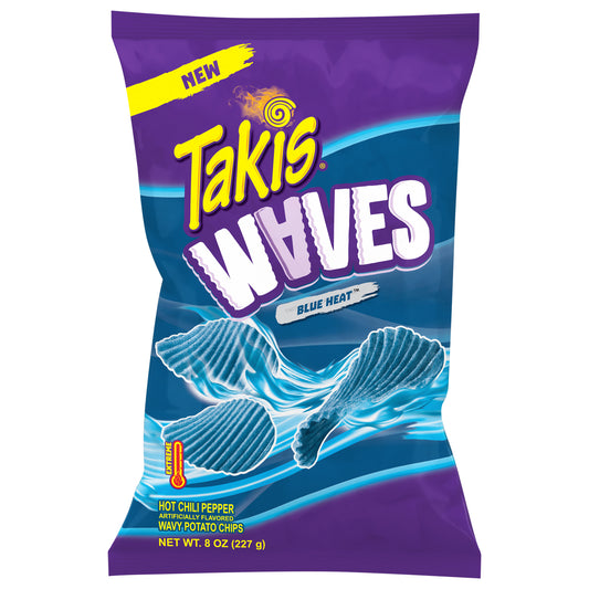 Papas fritas onduladas Takis Waves Extreme Blue Heat de 227 g (8 oz)