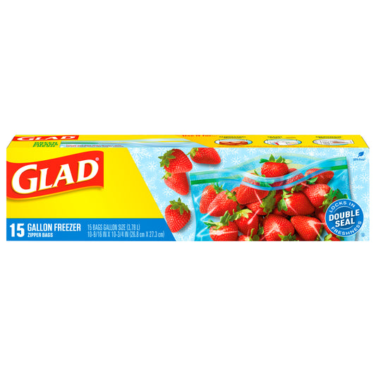 Bolsas Glad Gallon con cierre para congelador, 15 unidades