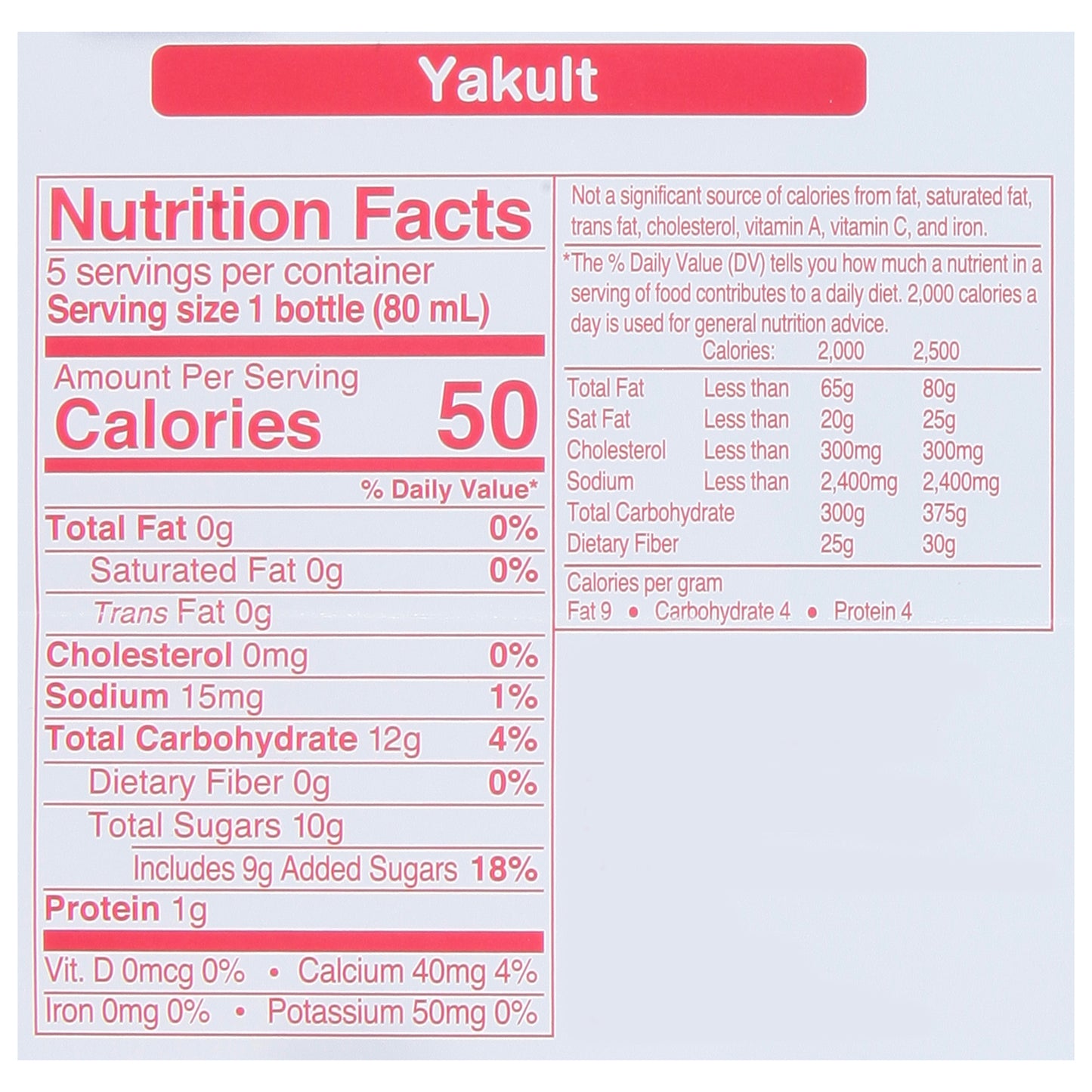 Yakult Live & Active Original Probiotic Drink 5 - 2.7 fl oz Bottles