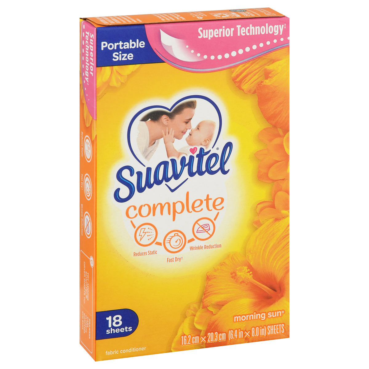 Suavitel Complete Portable Size Morning Sun Fabric Conditioner Sheets 18 ea Box