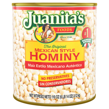 Juanita's Foods Mexican Style Hominy, Canned Hominy, 110 oz
