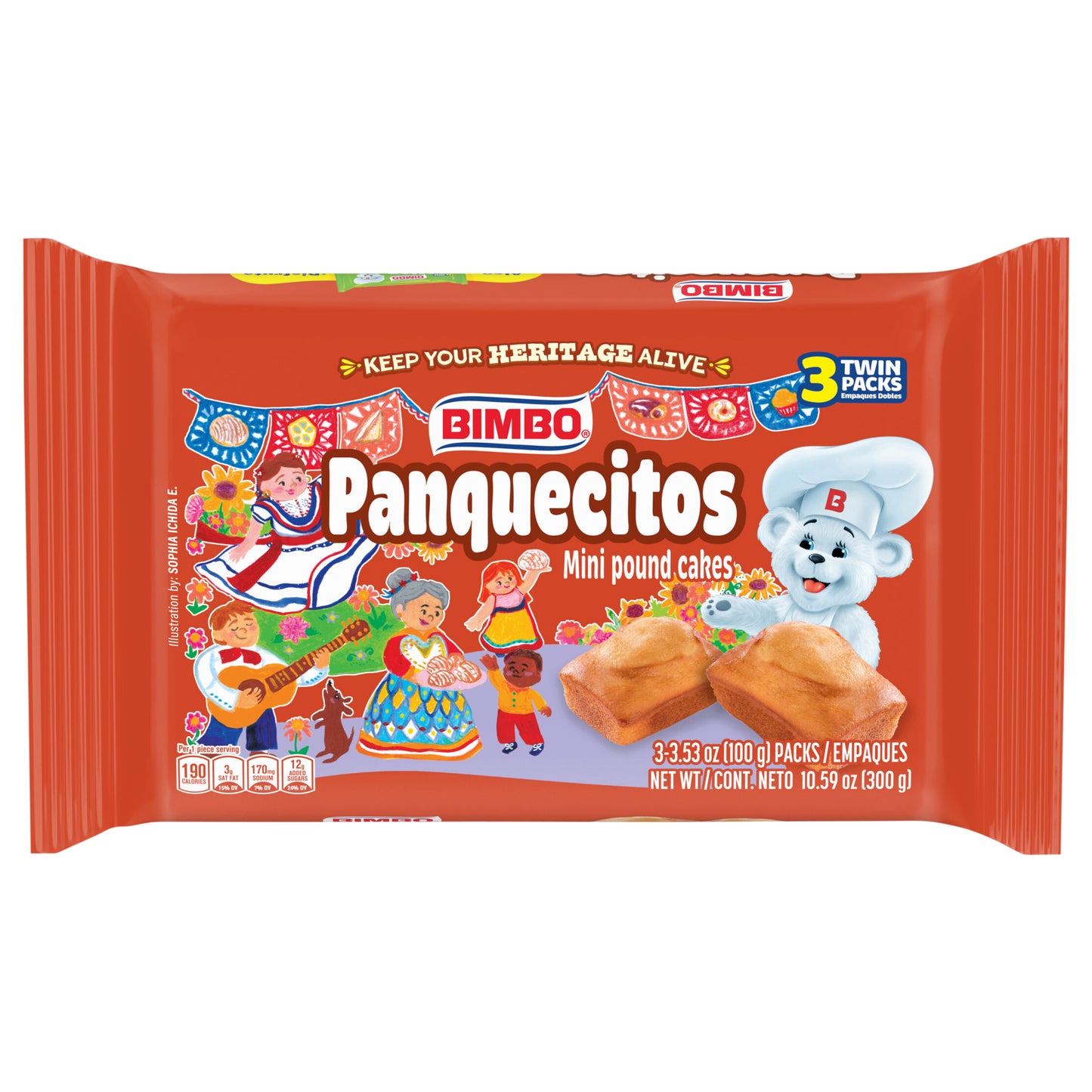 Bimbo Panquecitos Plain Mini Pound Cakes, 3 twin packs, 10.59 oz