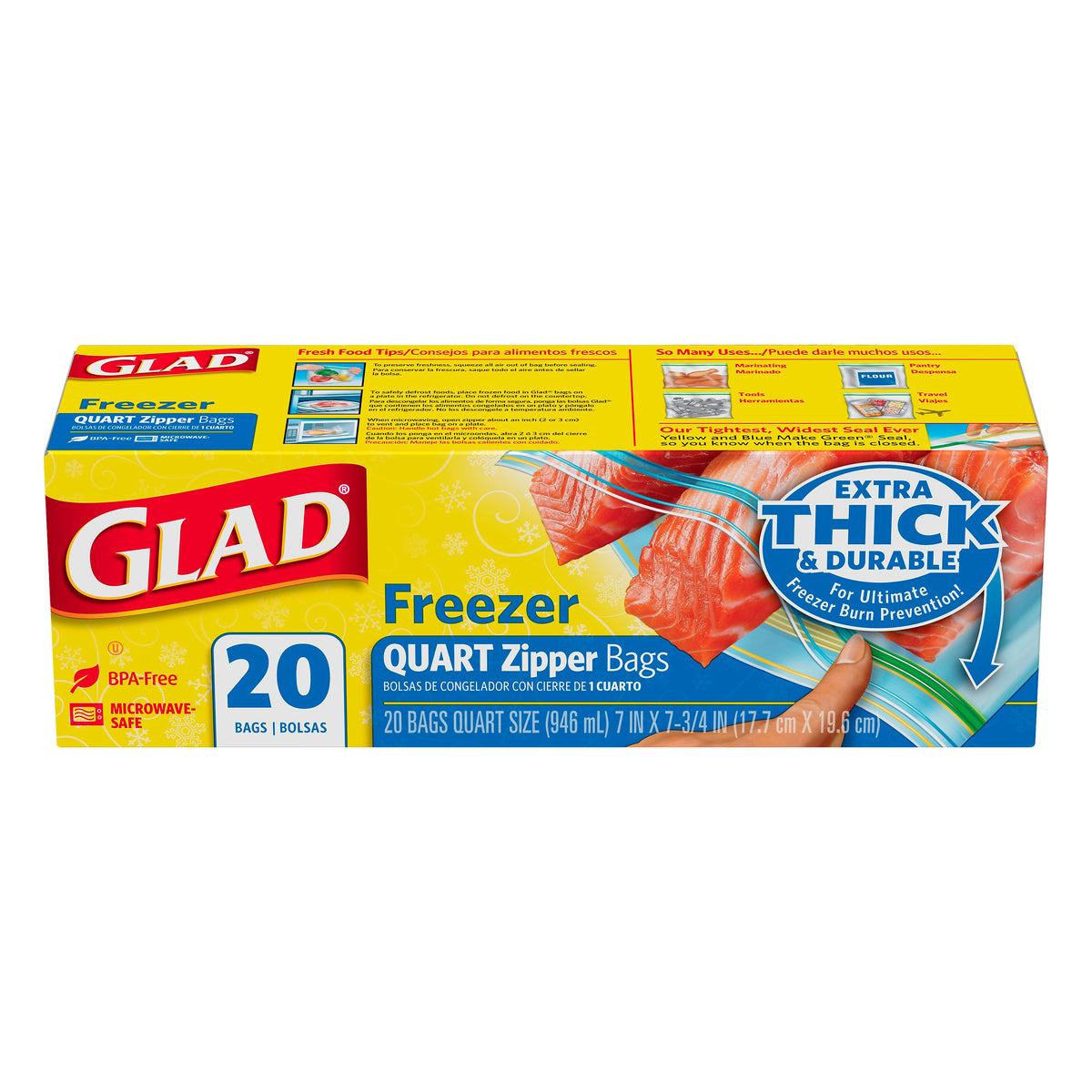 Glad Freezer Quart Zipper Bags 20 ea