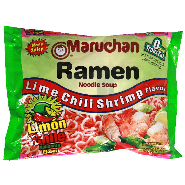 Sopa de fideos ramen Maruchan 85 g - Sabor camarón, chile y limón